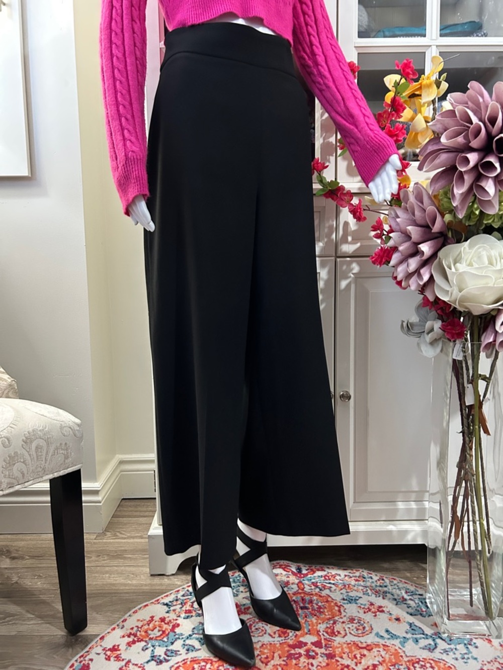Zara Black Wide-Leg Cropped Pants